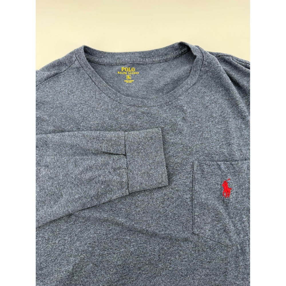 Polo Ralph Lauren Mens XL Blue Heather Long Sleeve Pocket T-Shirt Red Pony Logo